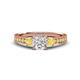 3 - Dzeni Diamond and Yellow Sapphire Three Stone with Side Yellow Sapphire Ring 