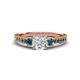 3 - Dzeni Diamond and London Blue Topaz Three Stone with Side London Blue Topaz Ring 