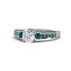 1 - Dzeni Blue and White Diamond Three Stone with Side Blue Diamond Ring 