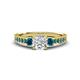 3 - Dzeni Blue and White Diamond Three Stone with Side Blue Diamond Ring 
