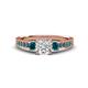 3 - Dzeni Blue and White Diamond Three Stone with Side Blue Diamond Ring 