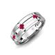 4 - Adam 7.50 mm Kite Set Evenly Spaced Princess Cut Ruby Mens Wedding band 