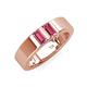 4 - Carter 0.60 ctw Baguette Shape Pink Tourmaline Two Stone Men Wedding Band (5 mm) 