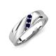 4 - Amani Blue Sapphire Angled Brushed and Polished Finish Men Three Stone Wedding Band (6 mm) 