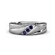 1 - Amani Blue Sapphire Angled Brushed and Polished Finish Men Three Stone Wedding Band (6 mm) 