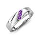 4 - Amani Amethyst Angled Brushed and Polished Finish Men Three Stone Wedding Band (6 mm) 