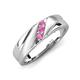 4 - Amani Pink Sapphire Angled Brushed and Polished Finish Men Three Stone Wedding Band (6 mm) 