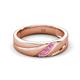 3 - Amani Pink Sapphire Angled Brushed and Polished Finish Men Three Stone Wedding Band (6 mm) 