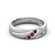 3 - Amani Rhodolite Garnet Angled Brushed and Polished Finish Men Three Stone Wedding Band (6 mm) 