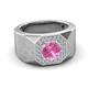 3 - Dominic 1.50 ctw Created Pink Sapphire Hexagonal Halo Men Wedding Band (11 mm) 