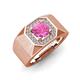 4 - Dominic 1.50 ctw Created Pink Sapphire Hexagonal Halo Men Wedding Band (11 mm) 
