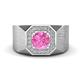 1 - Dominic 1.50 ctw Created Pink Sapphire Hexagonal Halo Men Wedding Band (11 mm) 
