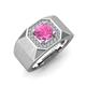 4 - Dominic 1.50 ctw Created Pink Sapphire Hexagonal Halo Men Wedding Band (11 mm) 