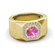 3 - Dominic 1.50 ctw Created Pink Sapphire Hexagonal Halo Men Wedding Band (11 mm) 