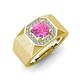 4 - Dominic 1.50 ctw Created Pink Sapphire Hexagonal Halo Men Wedding Band (11 mm) 