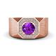 1 - Dominic 1.17 ctw Amethyst Hexagonal Halo Men Wedding Band (11 mm) 