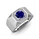4 - Dominic 1.50 ctw Created Blue Sapphire Hexagonal Halo Men Wedding Band (11 mm) 