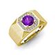 4 - Dominic 1.17 ctw Amethyst Hexagonal Halo Men Wedding Band (11 mm) 