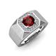 4 - Dominic 1.35 ctw Red Garnet Hexagonal Halo Men Wedding Band (11 mm) 