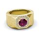3 - Dominic 1.30 ctw Rhodolite Garnet Hexagonal Halo Men Wedding Band (11 mm) 