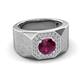 3 - Dominic 1.30 ctw Rhodolite Garnet Hexagonal Halo Men Wedding Band (11 mm) 