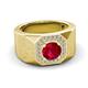 3 - Dominic 1.25 ctw Created Ruby Hexagonal Halo Men Wedding Band (11 mm) 