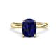 1 - Solina 2.89 ctw Antique Cushion Shape Created Blue Sapphire accented Lab Grown Diamond Hidden Halo Women Engagement Ring 