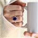 2 - Solina 2.89 ctw Antique Cushion Shape Created Blue Sapphire accented Lab Grown Diamond Hidden Halo Women Engagement Ring 