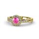 1 - Meir Lab Created Pink Sapphire and Diamond Halo Engagement Ring 