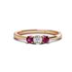 1 - Quyen 0.57 ctw (4.00 mm) Round Natural Diamond and Rhodolite Garnet Three Stone Engagement Ring  