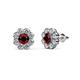 1 - Fleur Red Garnet and Diamond Floral Halo Stud Earrings 