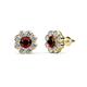 1 - Fleur Red Garnet and Diamond Floral Halo Stud Earrings 