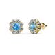 1 - Fleur Blue Topaz and Diamond Floral Halo Stud Earrings 