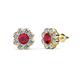 1 - Fleur Ruby and Diamond Floral Halo Stud Earrings 