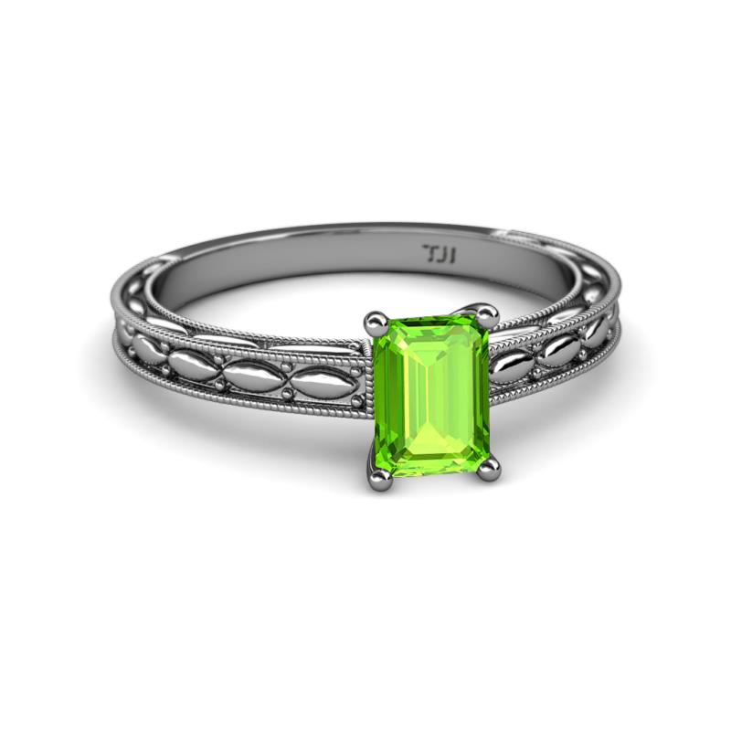 Emerald Cut Peridot Womens Solitaire Engagement Ring 0.90 ct 14K Gold
