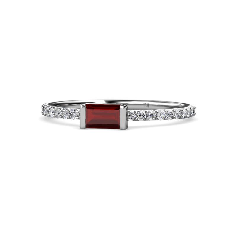 1.35 Carat Oval Cut Red Garnet With Round Cut CZ Diamond Promise Ring In 925 Silver