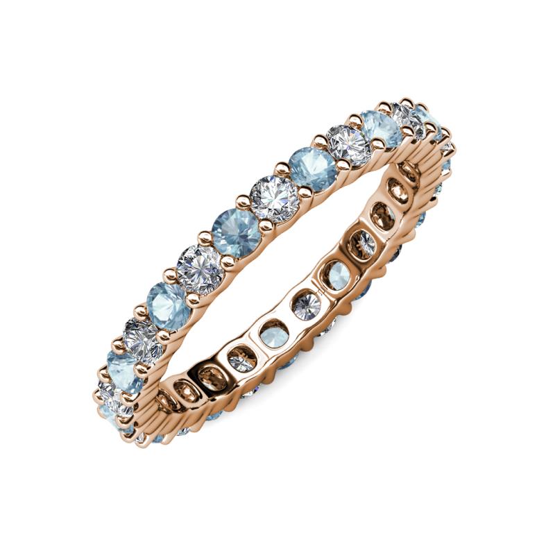 Aquamarine & Diamond Womens Eternity Ring Stackable 1.98 ctw* 14K Gold