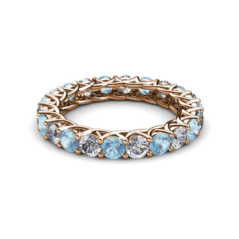 Aquamarine & Diamond Womens Eternity Ring Stackable 3.05 ctw* 14K Gold