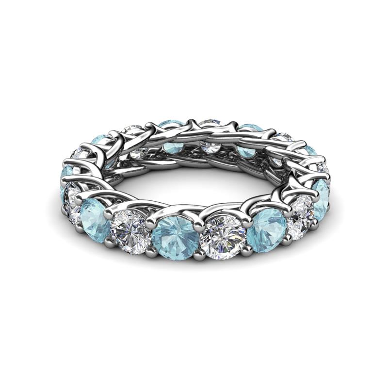 Aquamarine & Diamond Womens Eternity Ring Stackable 4.05 ctw* 14K.Gold