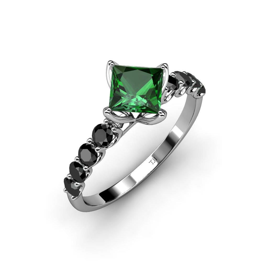 Black Diamond & Lab Created Emerald Engagement Ring 1.38 cttw 14K Gold