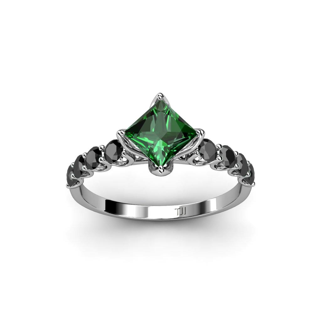 Black Diamond & Lab Created Emerald Engagement Ring 1.38 cttw 14K Gold
