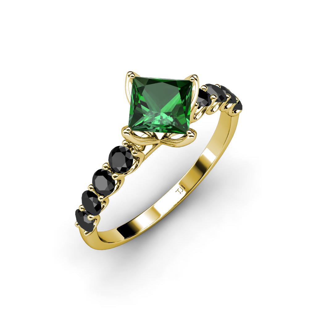 Black Diamond & Lab Created Emerald Engagement Ring 1.38 cttw 14K Gold