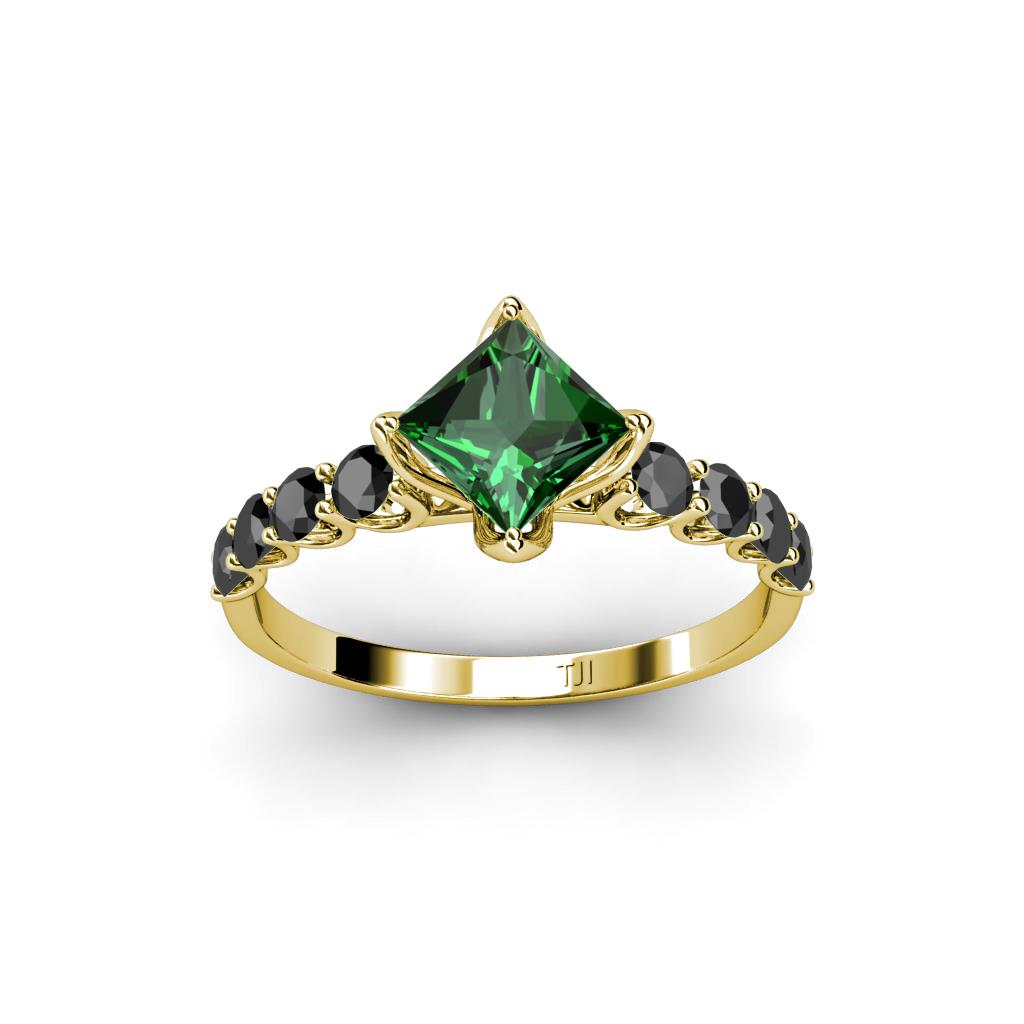 Black Diamond & Lab Created Emerald Engagement Ring 1.38 cttw 14K Gold