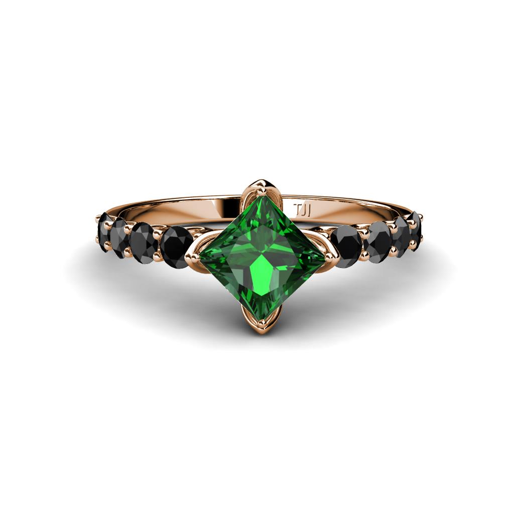 Black Diamond & Lab Created Emerald Engagement Ring 1.38 cttw 14K Gold