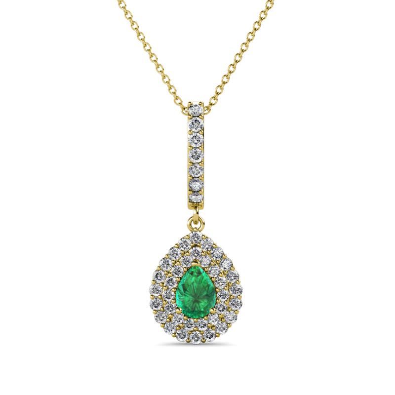 Pear Cut Emerald & Diamond Halo Pendant Necklace 0.48 ctw 14K Gold 18 ...