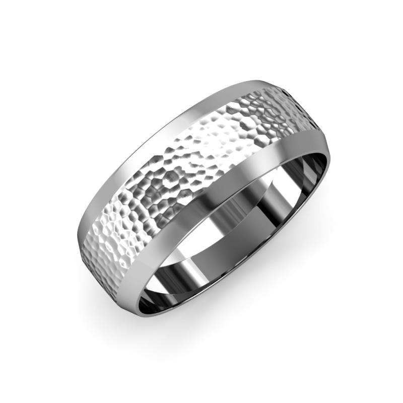 Feivel Hammer Finish 4.00 mm Beveled Edge Wedding Band 