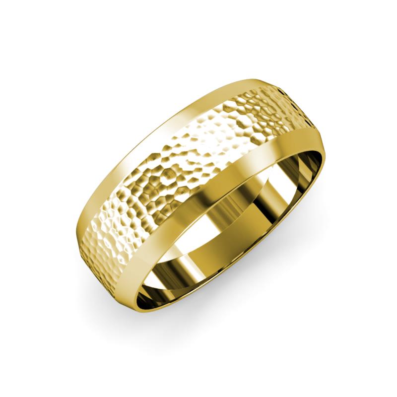 Feivel Hammer Finish 4.00 mm Beveled Edge Wedding Band 
