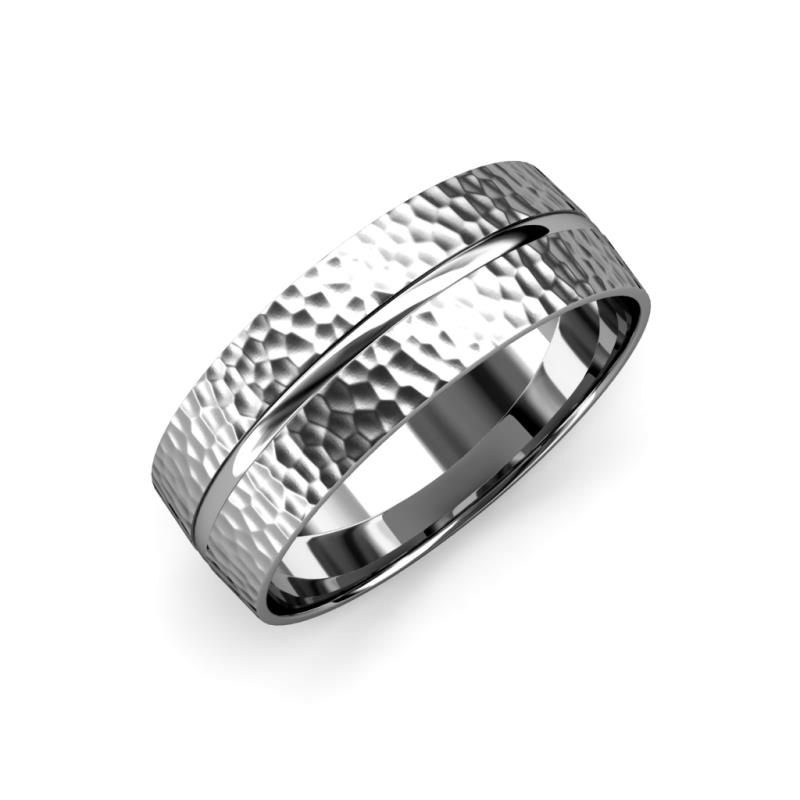 Ezalor Hammer Finish 5 mm Center Ridge Wedding Band 