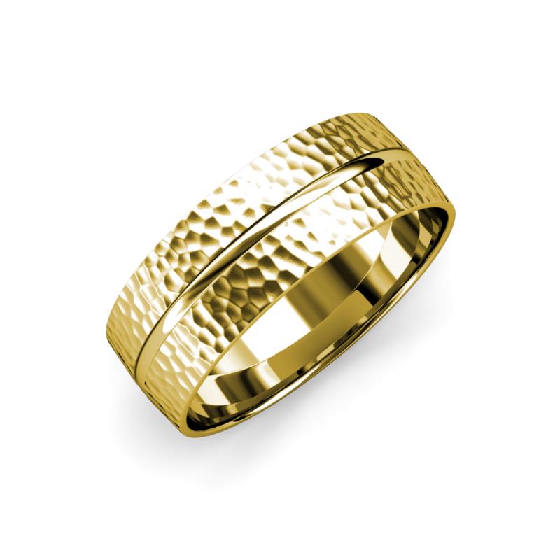 Ezalor Hammer Finish 5 mm Center Ridge Wedding Band 