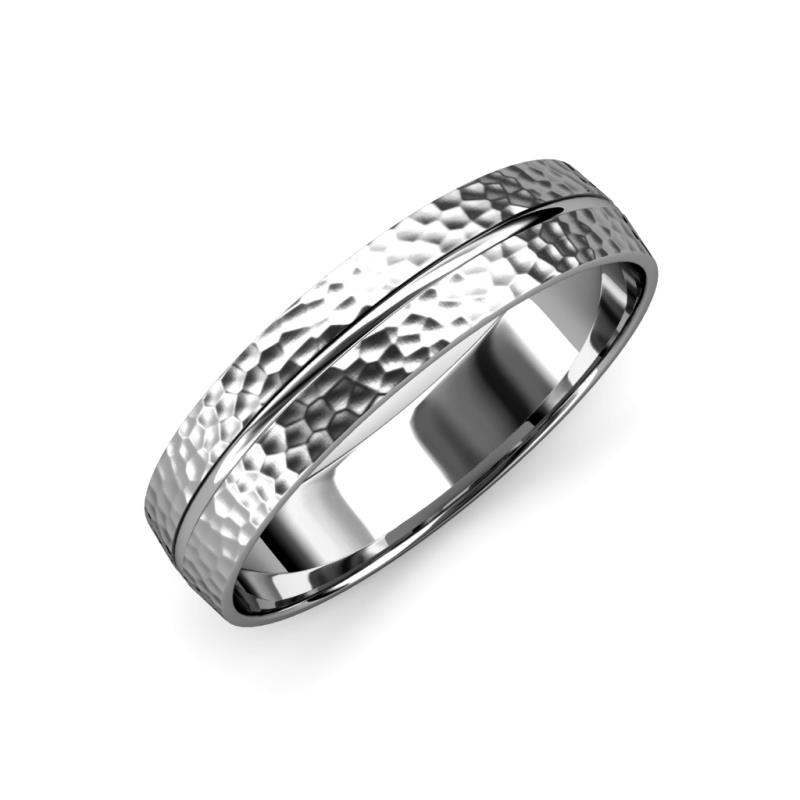 Ezalor Hammer Finish 5 mm Center Ridge Wedding Band 